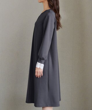 Tiaclasse L コットンレースドッキングカットソーワンピース チャコールグレー