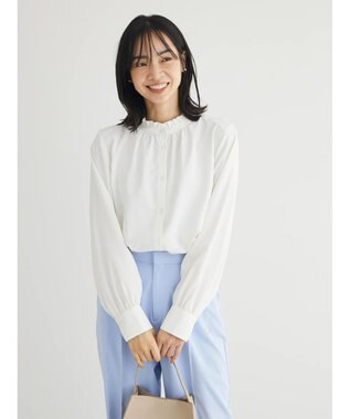 Green Parks ＢＰ　ケア楽　スタンドフリルブラウス Off White