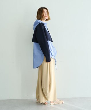 YECCA VECCA ZIPニットレイヤードフーディーシャツ Navy