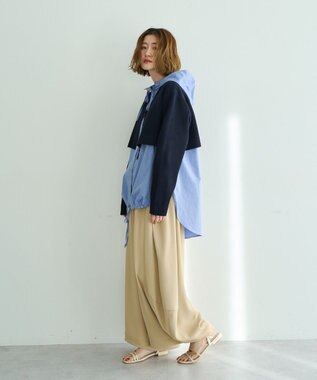 YECCA VECCA ZIPニットレイヤードフーディーシャツ Navy