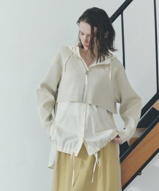 YECCA VECCA ZIPニットレイヤードフーディーシャツ Light Beige