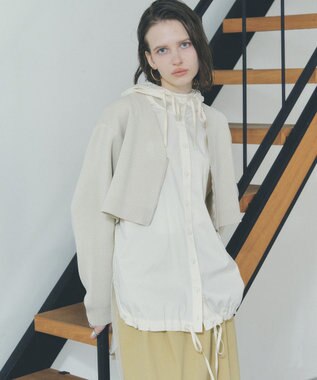 YECCA VECCA ZIPニットレイヤードフーディーシャツ Light Beige