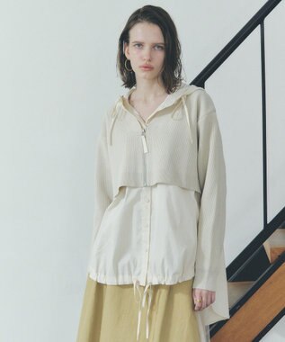 YECCA VECCA ZIPニットレイヤードフーディーシャツ Light Beige