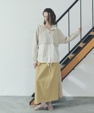 YECCA VECCA ZIPニットレイヤードフーディーシャツ Light Beige