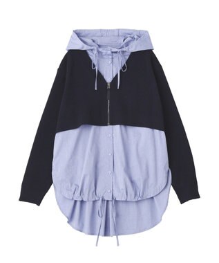 YECCA VECCA ZIPニットレイヤードフーディーシャツ Navy