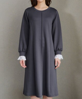 Tiaclasse コットンレースドッキングカットソーワンピース チャコールグレー