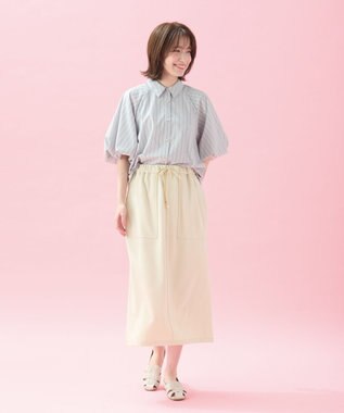 ANY 【接触冷感/UVカット/抗菌防臭/速乾】エニイファンクション パフスリーブブラウス ブルーストライプ