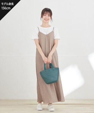 Tiaclasse 【2点セット】変形プリーツキャミワンピース＆Tシャツ モカ