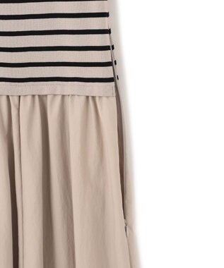 23区 【洗える】マットナイロンタフタ ニットドッキング ワンピース ベージュベース×ブラックボーダー