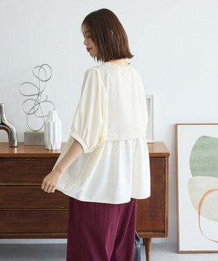 Green Parks ベスト風７分袖ドッキングプルオーバー Beige