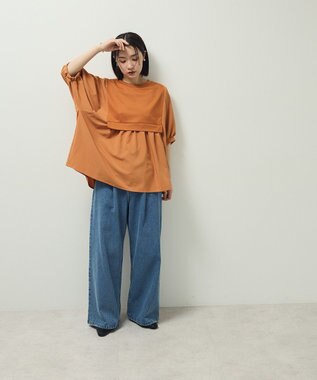 Green Parks ベスト風７分袖ドッキングプルオーバー Orange