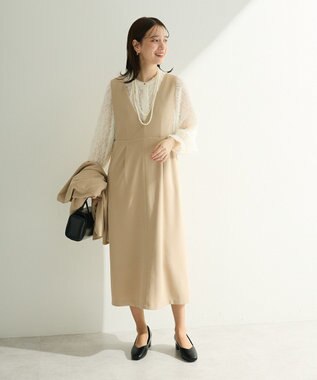 Green Parks Ｏ．洗えてストレッチ　Ｖネックジャンスカ Light Beige