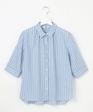 J.PRESS LADIES L 【シーンレスに活躍】セルロースカラミストライプ シャツ ブラウス ソフトブルー系