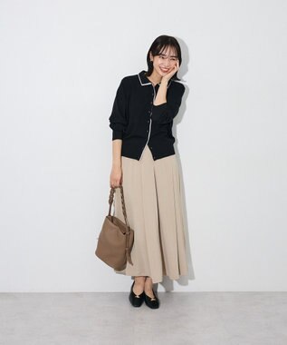 Green Parks ここちニット衿付き配色プルオーバー Black