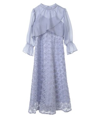 earth music&ecology SET2点シアーブラウス＋3Dレースワンピース サックスブルー