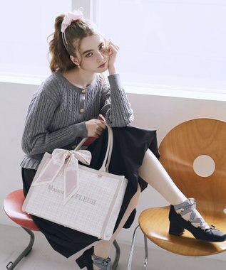 Maison de FLEUR スカーフ付きツイードスクエアトートバッグ