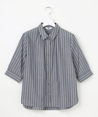 J.PRESS LADIES L 【シーンレスに活躍】セルロースカラミストライプ シャツ ブラウス ネイビー系