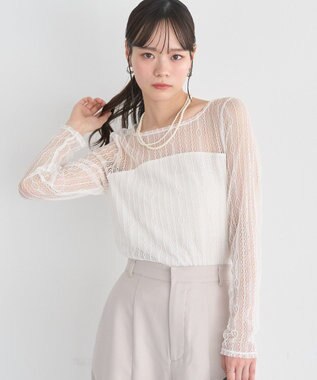 earth music&ecology レースドッキングボートネックプルオーバー