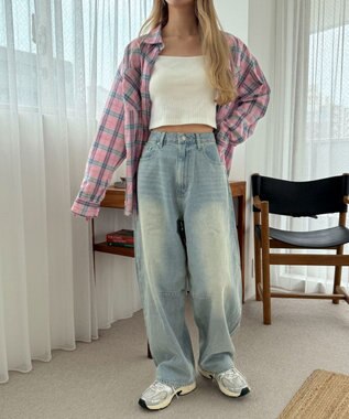 WEGO サマーデニムバレルレッグパンツ デニム淡加工色