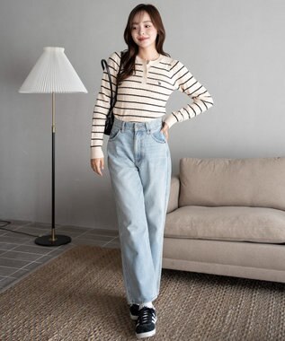 WEGO 【WEB限定/25年秋冬新作】別注USPOLOヘンリーネックニットPO ホワイトボーダー