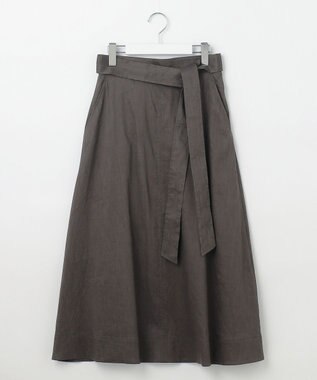 自由区 【洗える】リネンビスコースストレッチフレア スカート スレート