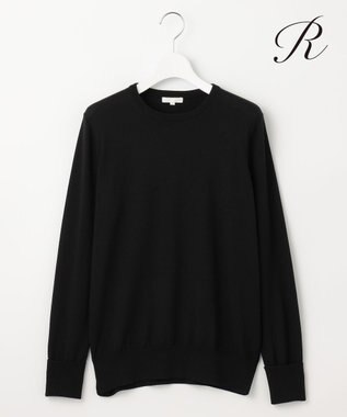 23区 【R(アール)】ウーステッドウールカシミヤ クルーネックニット ブラック系