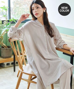 【洗える】リネンミックススキッパーシャツワンピース