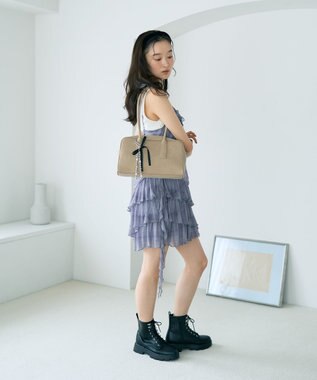 earth music&ecology フロントリボンチェックミニキャミワンピース Check Gray