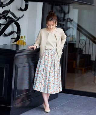 Tiaclasse 【洗える】異素材を組み合わせた花柄リブニットコンビワンピース エクリュ