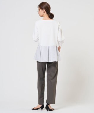 J.PRESS LADIES L レイヤードフレア カットソー ホワイト×ストライプ系