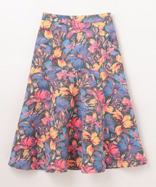 GRACE CONTINENTAL フラワージャガードフレアスカート ブルー