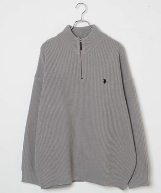 WEGO U.S. POLO ASSN.|別注畔編みハーフジップセーター 杢グレー