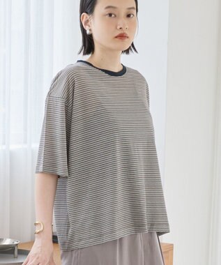 AMERICAN HOLIC シアーレトロボーダー半袖プルオーバー Mocha