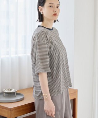 AMERICAN HOLIC シアーレトロボーダー半袖プルオーバー Mocha