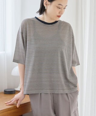 AMERICAN HOLIC シアーレトロボーダー半袖プルオーバー Mocha