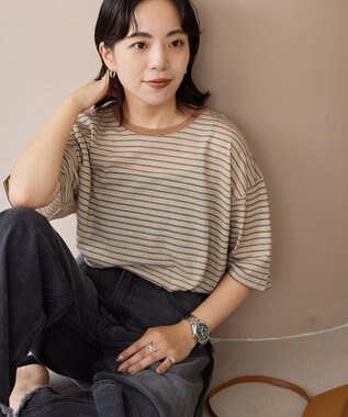 AMERICAN HOLIC シアーレトロボーダー半袖プルオーバー Beige