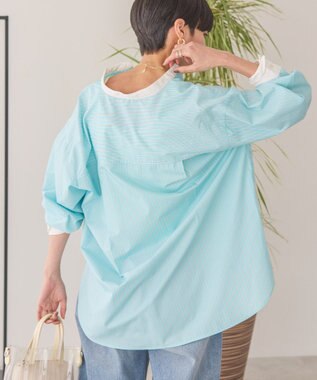 AMERICAN HOLIC イージーケアバンドカラーロングシャツ Stripe Green