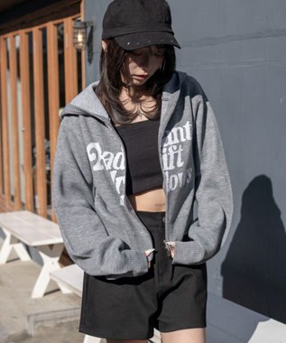 WEGO グラフィックジャガードニットZIPパーカー グレー