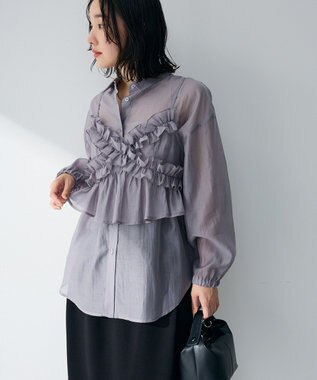 Green Parks 【WEB限定】ＳＥＴ２点フリルビスチェ＋シャツチュニックⅡ Charcoal Gray