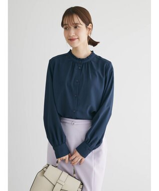 Green Parks ＢＰ　ケア楽　スタンドフリルブラウス Navy