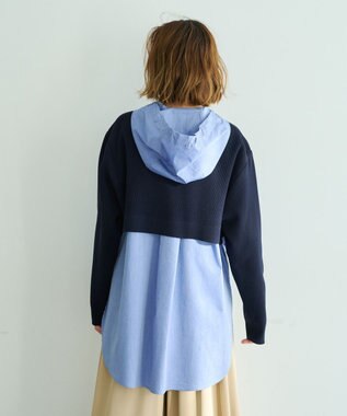 YECCA VECCA ZIPニットレイヤードフーディーシャツ Navy
