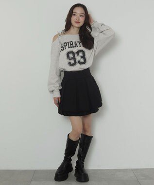 WEGO ハイウエスト2段プリーツスカパン ブラック