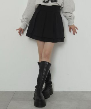 WEGO ハイウエスト2段プリーツスカパン ブラック