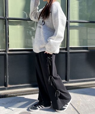 WEGO 【裏起毛】サイドリボンスウェットパンツ ブラック