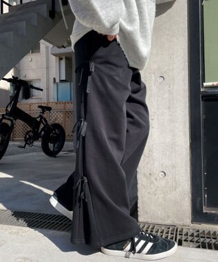 WEGO 【裏起毛】サイドリボンスウェットパンツ ブラック