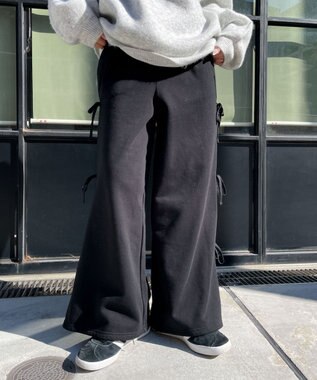 WEGO 【裏起毛】サイドリボンスウェットパンツ ブラック