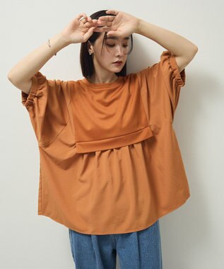 Green Parks ベスト風７分袖ドッキングプルオーバー Orange