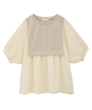 Green Parks ベスト風７分袖ドッキングプルオーバー Beige