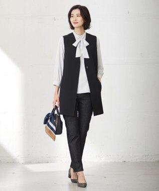 J.PRESS LADIES L 【洗える】ヌーディスバックサテン ボウタイ ブラウス ライトグレー系