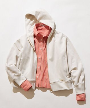 23区 L 【洗える】CANCLINI クロップド テントライン シャツ オレンジ×サックスストライプ